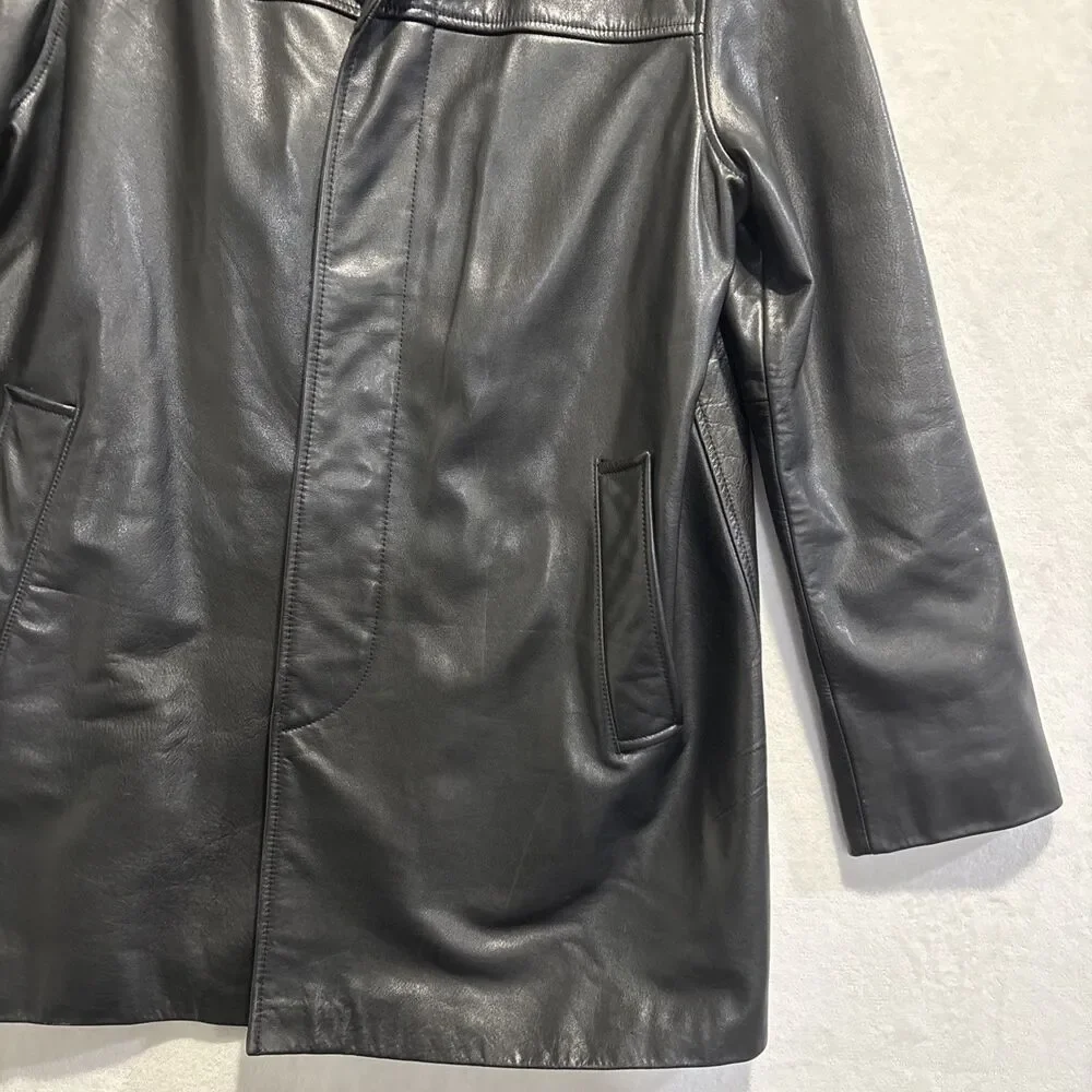 Banana Republic Vintage Coat Jacket Men's Small Black Genuine Leather Button Up